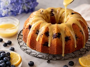 Eleganter Zitronen-Blaubeer-Gugelhupf mit Honigglasur