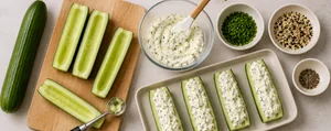 Лодочки из огурцов с творожным сыром и специями