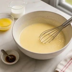 Smooth egg and cream mixture whisked for the keto sponge.