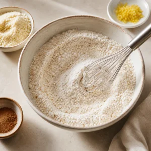 Dry almond flour mixture whisked in a bowl