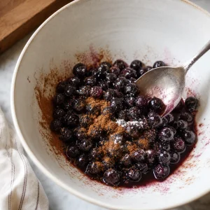 Aronia wymieszana z syropem klonowym, sokiem z cytryny, skrobia kukurydziana, cynamonem i wanilia