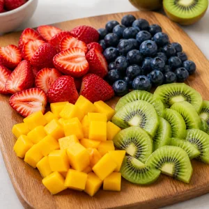 Washed and sliced fruit for vegan parfaits