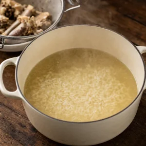 Rice simmering in strained lamb broth