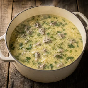 Silky avgolemono soup warming with lamb and herbs