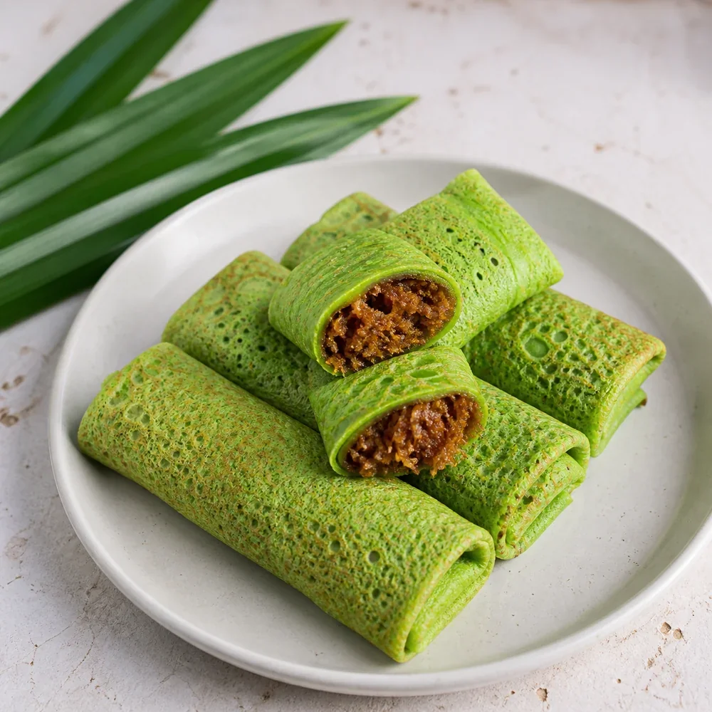 팜슈거 코코넛을 채운 초록 판단 크레이프