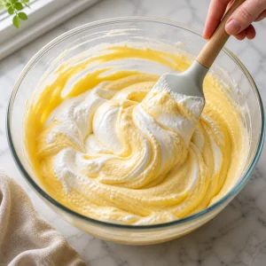 Panna montata incorporata delicatamente alla mousse di mango.