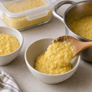 Pudding ryżowy z mango nakładany do miseczek