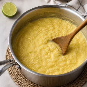 Pudding ryżowy z mango odpoczywa obok limonki