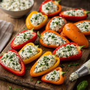 Mini-Paprikahaelften mit Kraeuterkaese gefuellt
