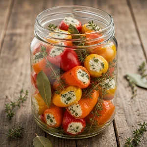 Gefuellte Mini-Paprika mit Kraeutern im Glas