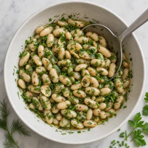 Fresh parsley, dill, and chives folded into marinated white beans