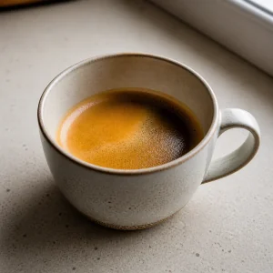 Espresso appena fatto con crema dorata in una tazza di ceramica