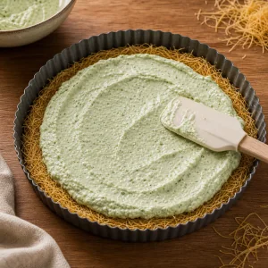 Nadzienie serowe z matcha rozsmarowane na kataifi