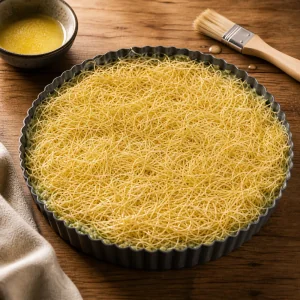 Nieupieczone knafeh przykryte kataifi z maslem