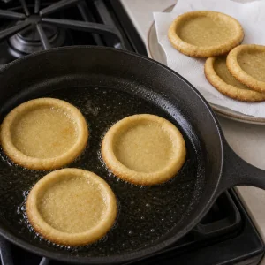 Shaped sopes frying until lightly golden