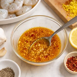 Beurre fondu melange avec ail, citron, paprika, poivre et piment
