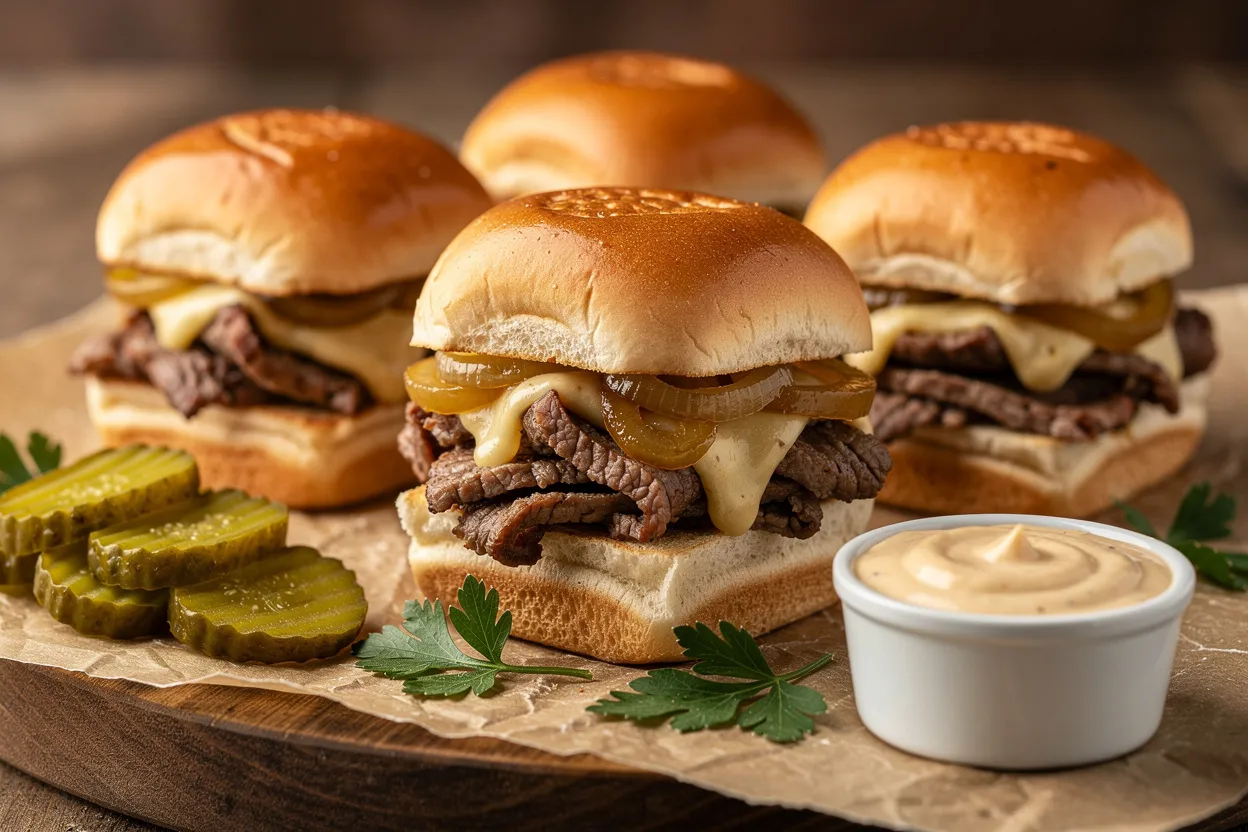 Mini Cheesesteak Sliders with Caramelized Onions and Provolone