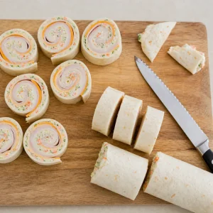 Rotoli di tortilla al tacchino tagliati in girelle ordinate da 2,5 cm