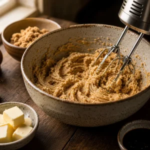 Burro e zucchero di canna montati in una ciotola di ceramica