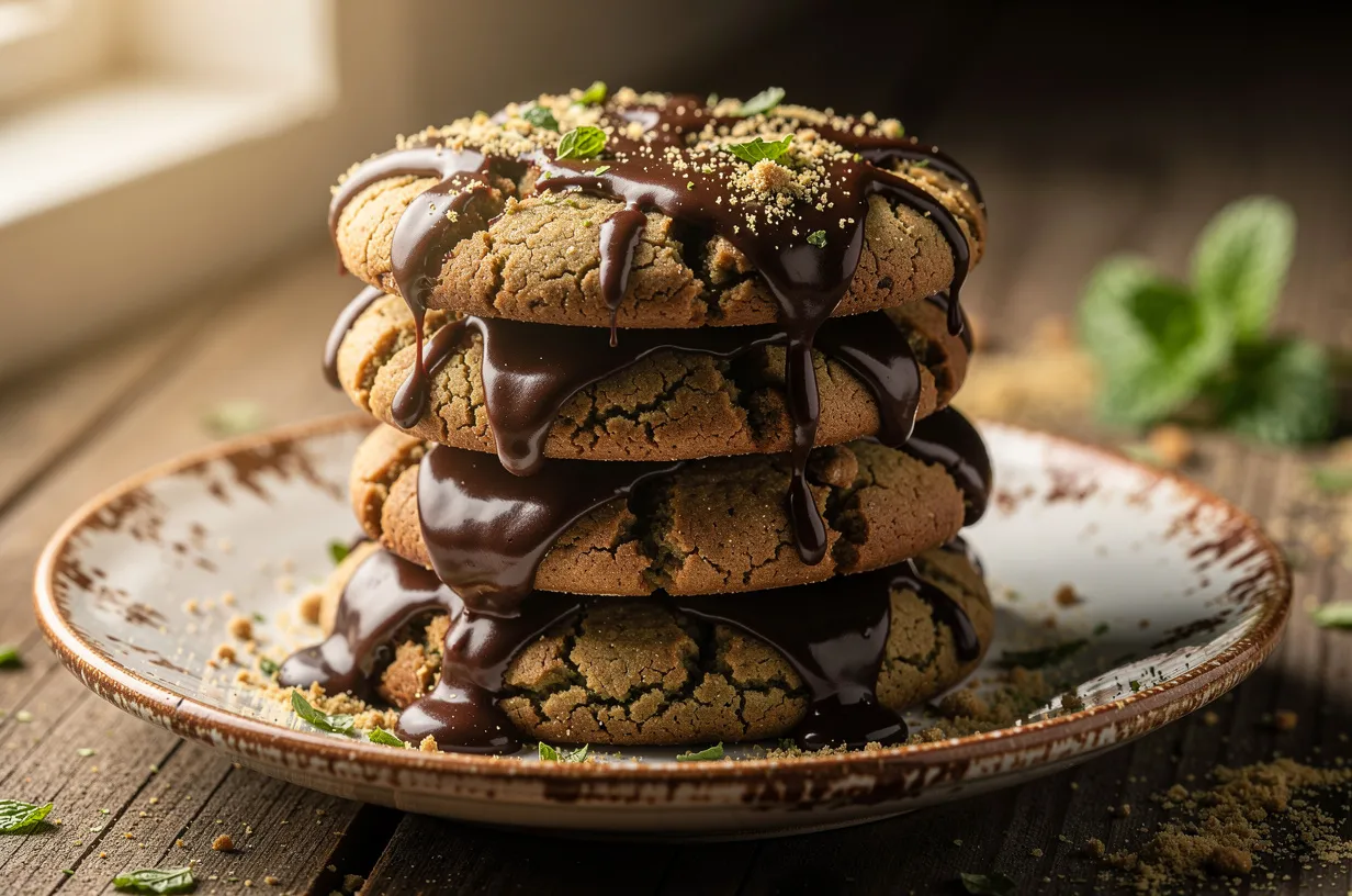 Mint-Infused Gingerbread Cookies with Chocolate Drizzle