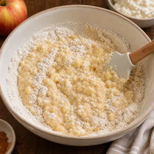 Melange de streusel sable avec du beurre froid dans un bol