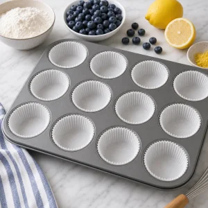 Caissettes en papier dans un moule a muffins vide