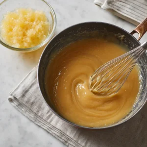 Glassa con burro nocciola, ananas e rum mescolata liscia.