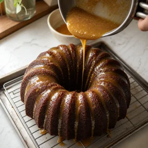 Glassa tiepida ad ananas e burro nocciola colata sul bundt freddo.