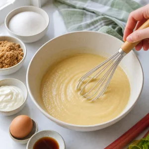 Ingredientes humidos batidos com creme azedo e baunilha ate ficarem lisos