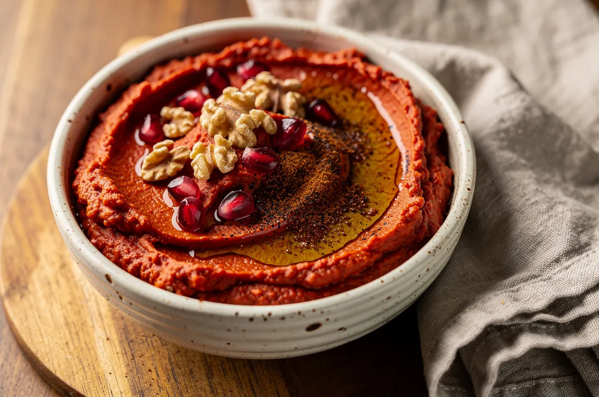 Muhammara: Roasted Red Pepper & Walnut Dip with Aleppo Chili
