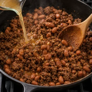 Haricots pinto et épices incorporés au bœuf doré