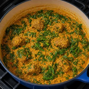 Spinach folded into thick egusi soup