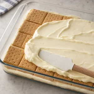 Second cracker layer covered with vanilla filling