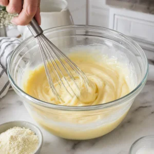 Whole milk and instant vanilla pudding mix whisked until thick and creamy.