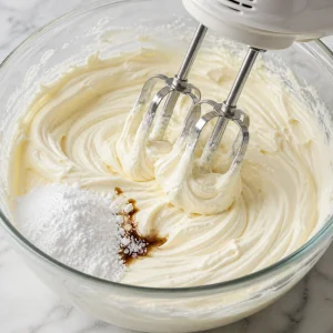 Garniture lisse au cream cheese fouettee avec sucre et vanille