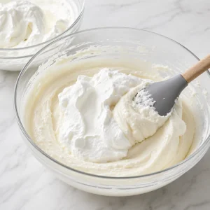 Creme fouettee incorporee a la garniture du cheesecake