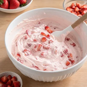 Gehackte Erdbeeren in cremiger Eisgrundmasse