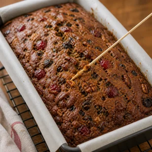 Cake aux fruits cuit vérifié avec une pique