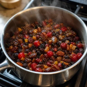 Mélange de fruits chaud et fumant dans une casserole