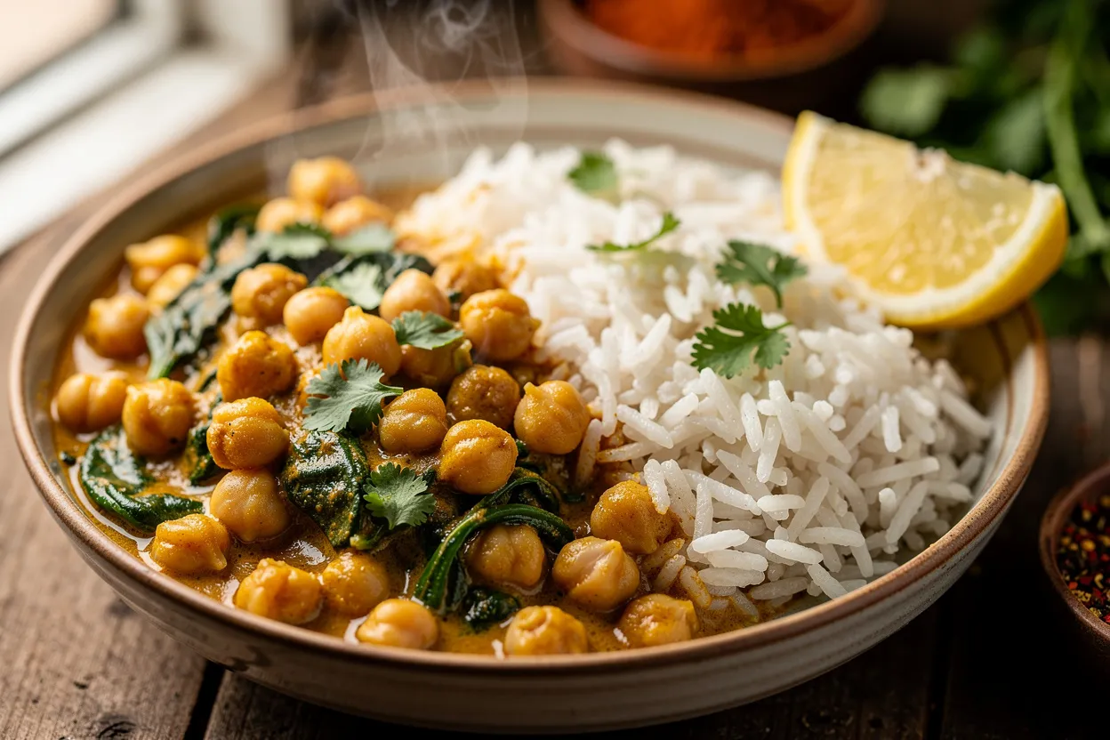 One-Pot Kichererbsen-Spinat-Curry mit Kokos-Basmati