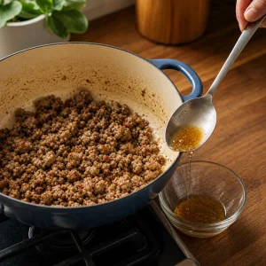 Sausage grease carefully drained from the pot after browning