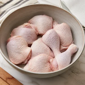 Raw chicken pieces in a bowl ready to be seasoned