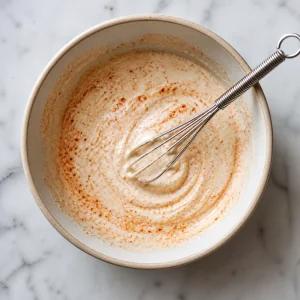 Smoky lemon yogurt dressing whisked in a bowl