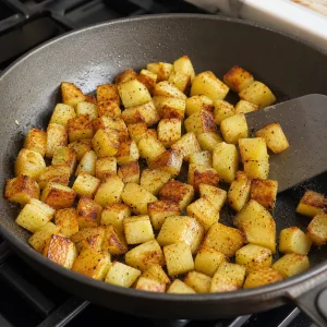 Patate a cubetti rosolate in padella fino a doratura