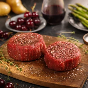 Filet mignon crudi conditi su un tagliere