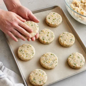 Mezcla de gefilte fish formada en pequenas tortitas sobre papel