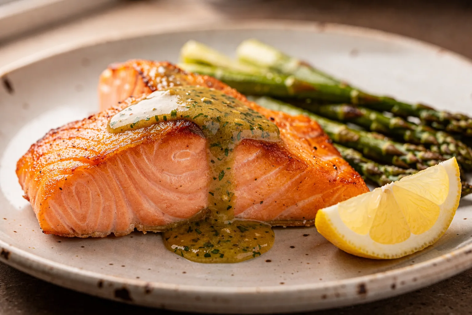 Salmão grelhado na frigideira com manteiga de ervas