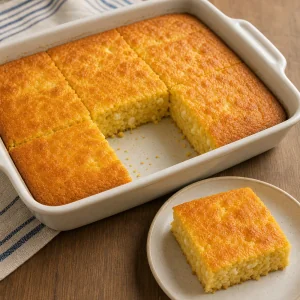 Rested Sopa Paraguaya cut into warm squares for serving