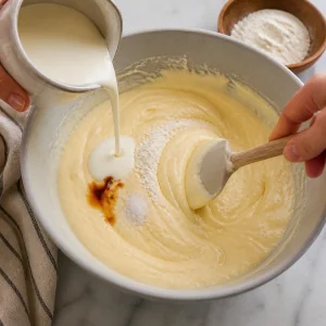 Heavy cream, vanilla, salt, and flour folded into cheesecake batter