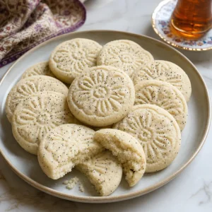 Finished Persian rice cookies with poppy seeds on a plate